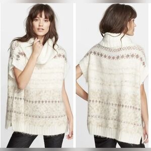 Free People Snow Bunny Ivory Fair Isle Turtleneck Sweater Vest Alpaca Wool XS